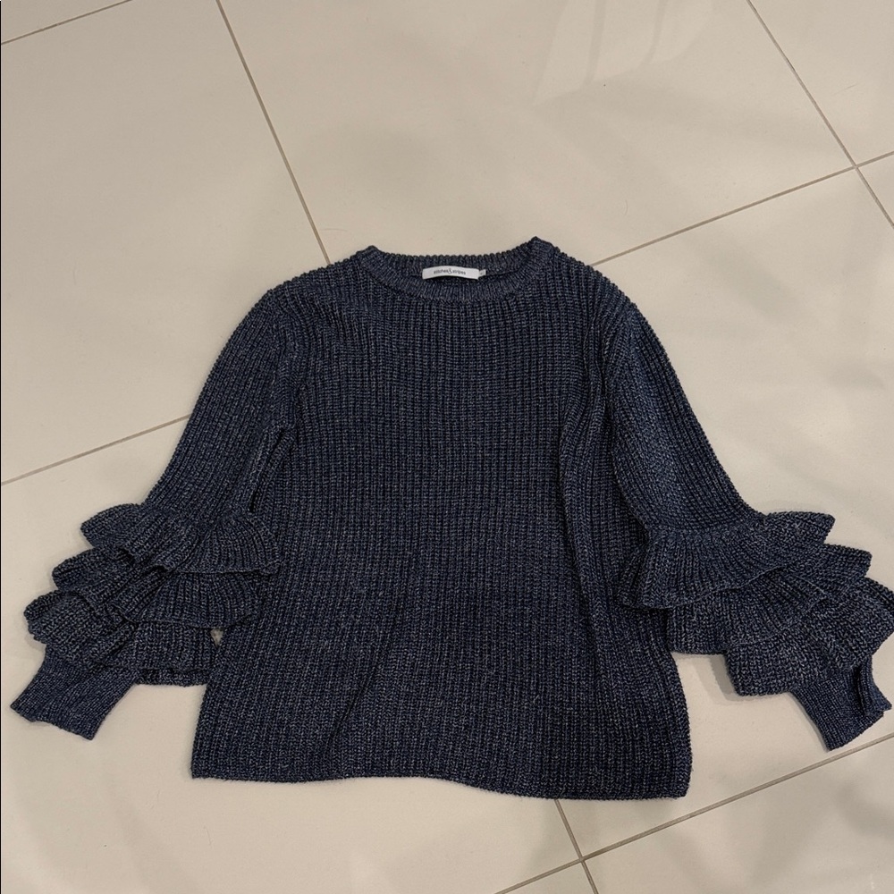 Women's Navy Ruffle Sleeve Sweater